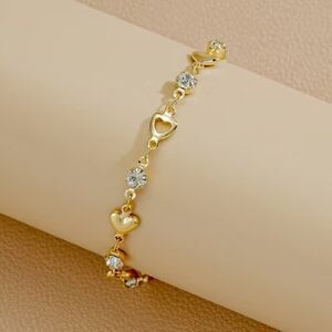 Dainty Gold Heart Bracelet round Crystal Adjustable Open Charm Gemstone Elegant